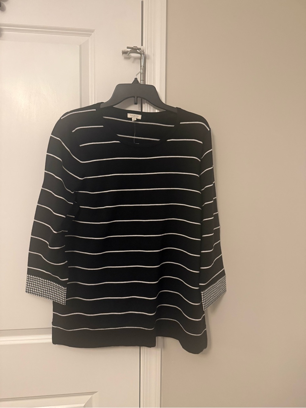 Talbots Black and White Striped Crewneck Sweater